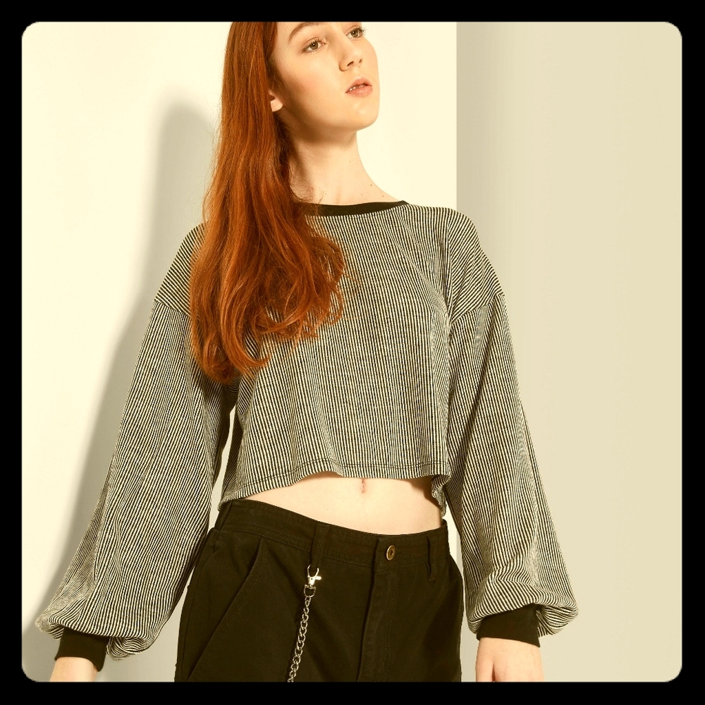 Wild Fable B&W Stripped Crop Sweater